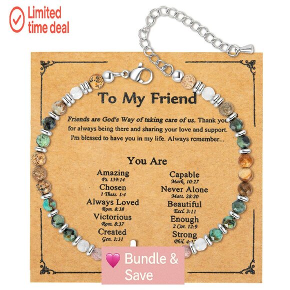 Adjustable Cross Bracelet with Natural Stones, Christian Friendship Gift - Picture 1 of 8